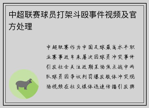 中超联赛球员打架斗殴事件视频及官方处理