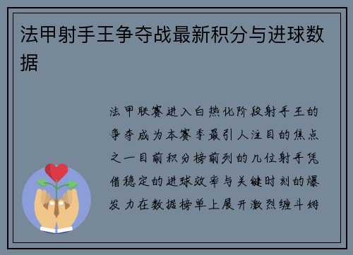 法甲射手王争夺战最新积分与进球数据